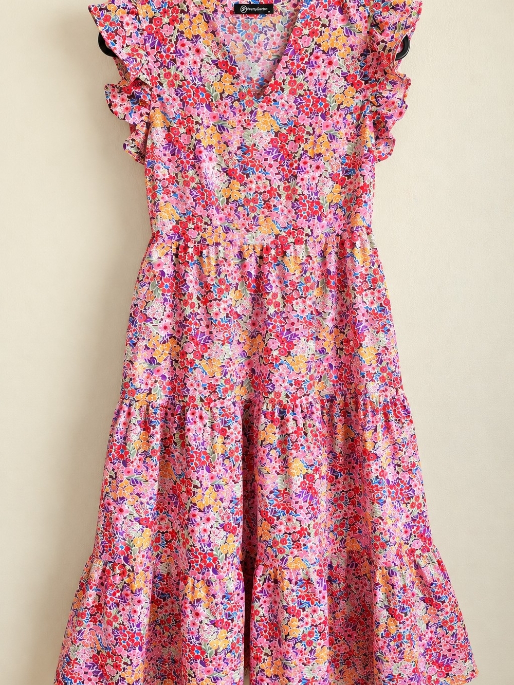 PrettyGarden Floral Tiered Ruffle Sleeve Maxi Dress – Size S